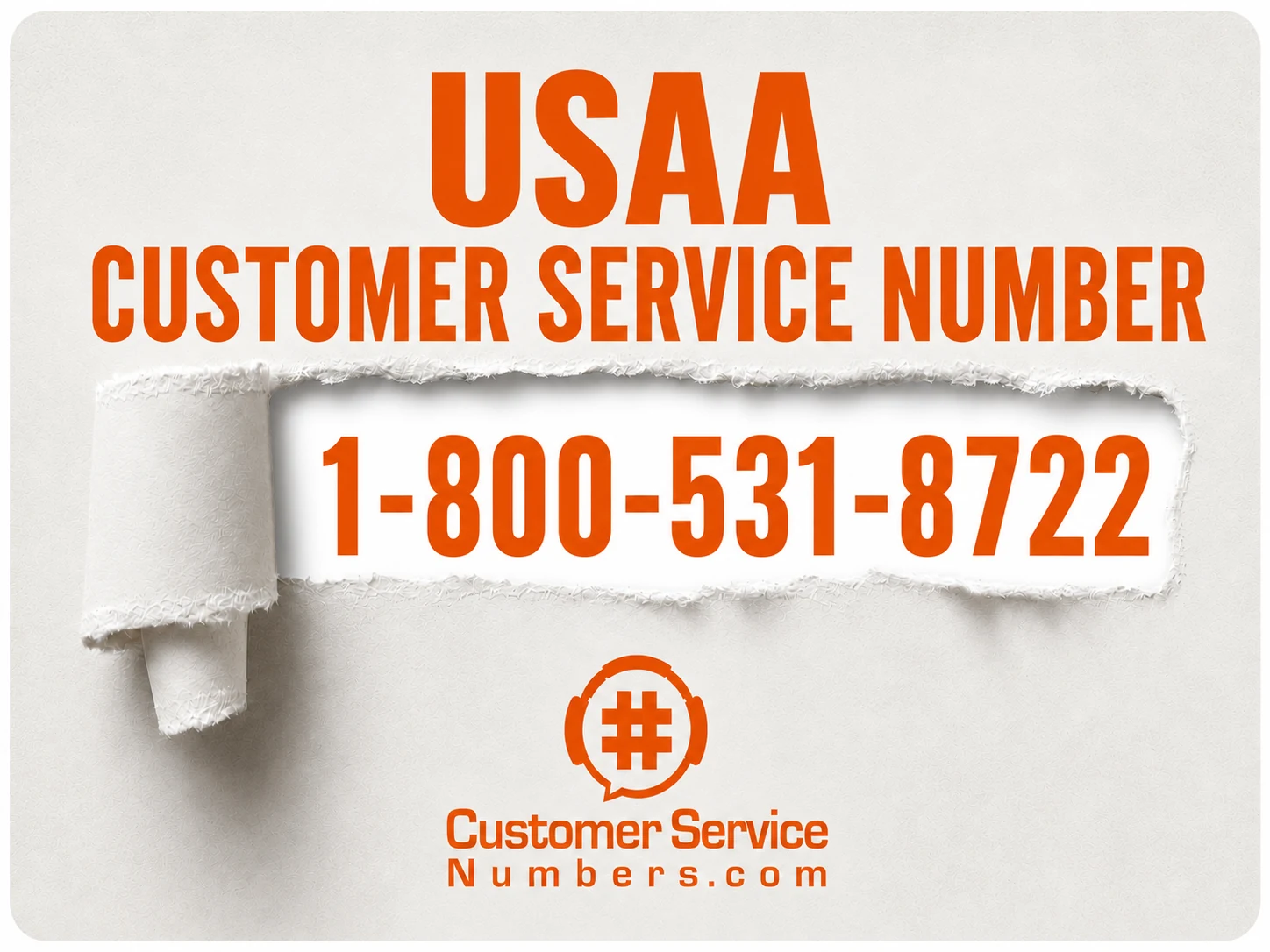 USAA customer service number 1-800-531-8722 on a CustomerServiceNumbers.com phone card.