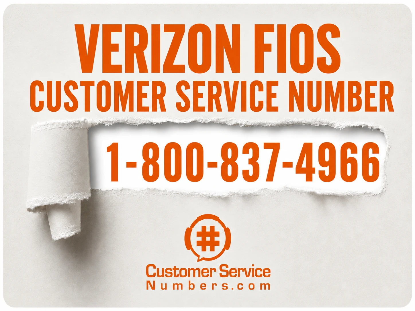 Verizon Fios customer service number 1-800-837-4966 on a CustomerServiceNumbers.com phone card.