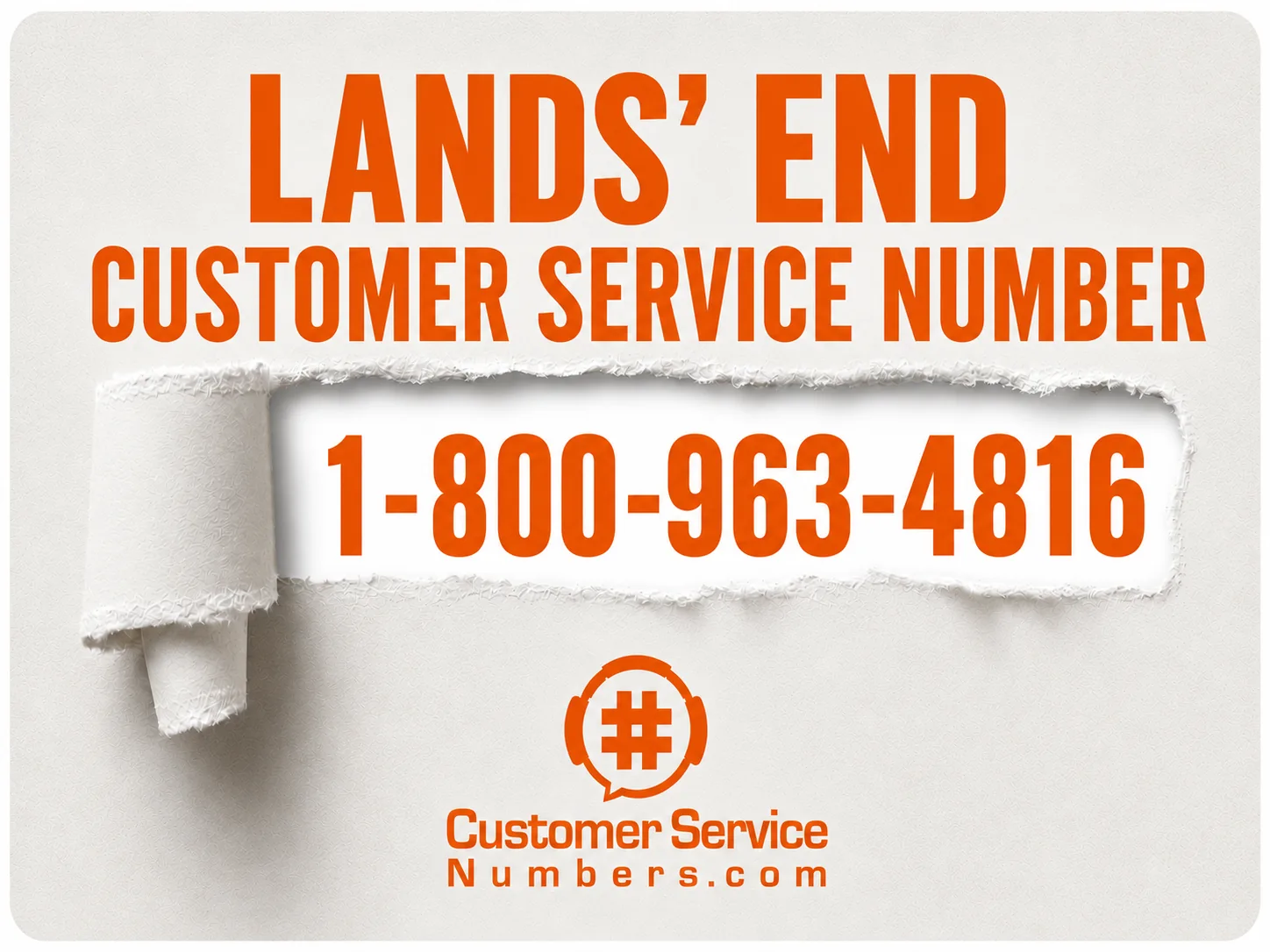 Lands’ End customer service number 1-800-963-4816 on an orange and cream CSN phone card.
