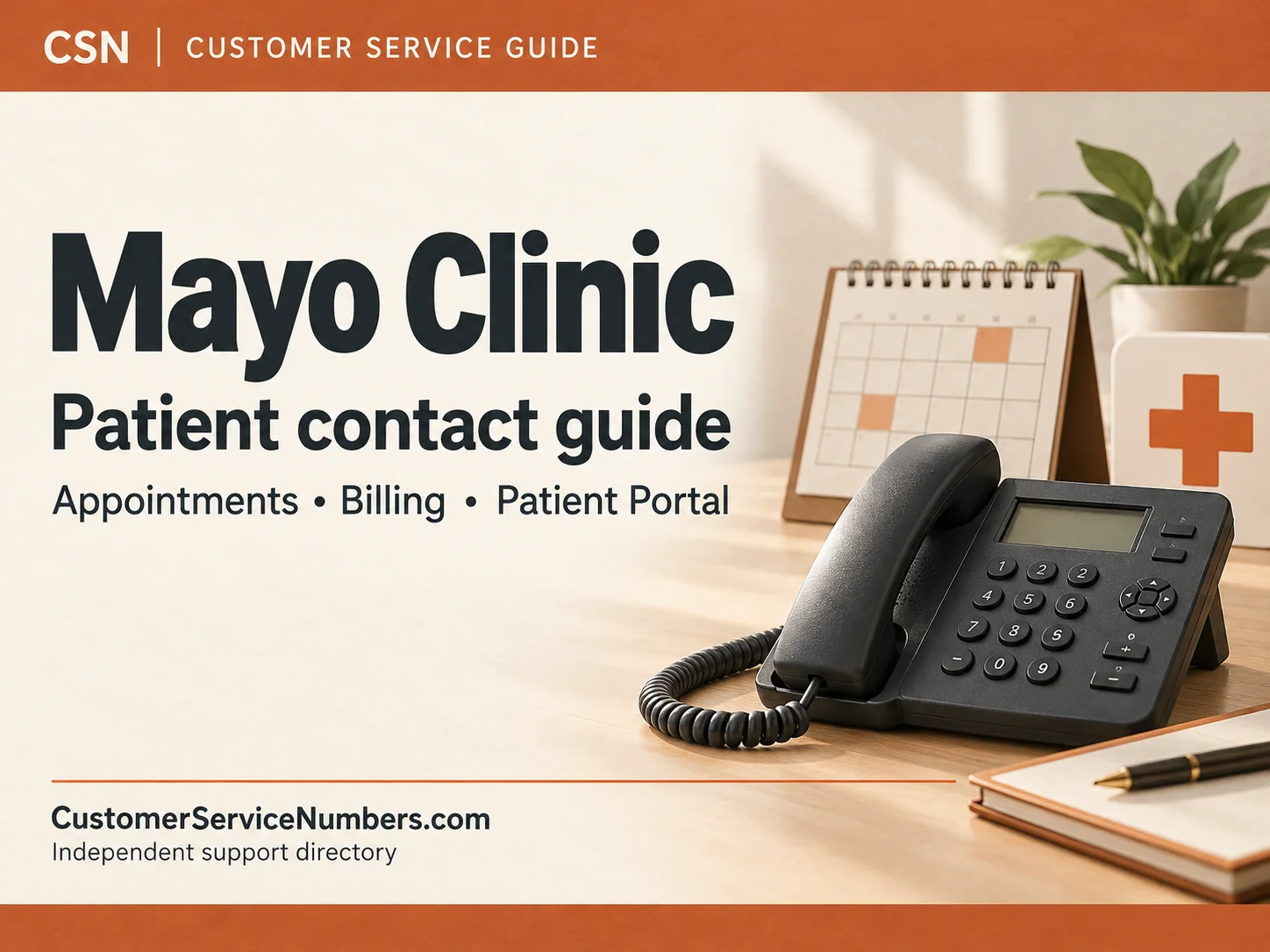 Mayo Clinic appointment, billing and patient portal contact guide from CustomerServiceNumbers.com.