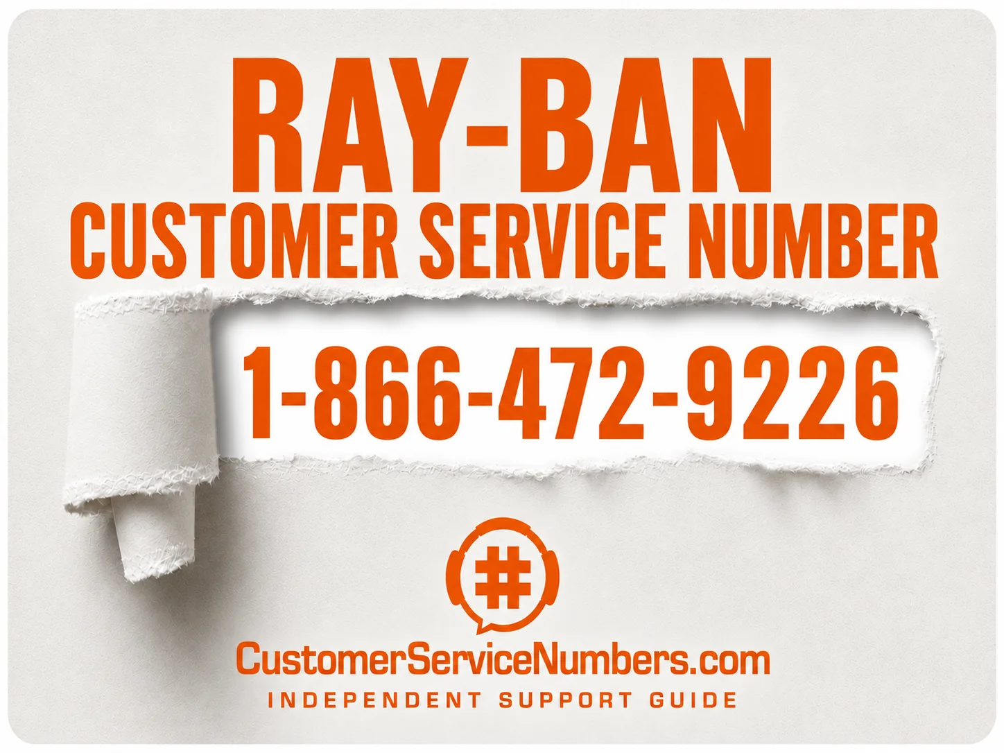 Ray-Ban customer service number 1-866-472-9226 on an orange and cream CSN card.