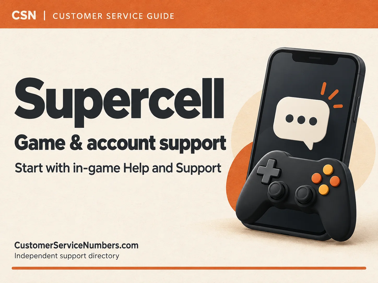 Supercell ID, account recovery and purchase support guide from CustomerServiceNumbers.com.